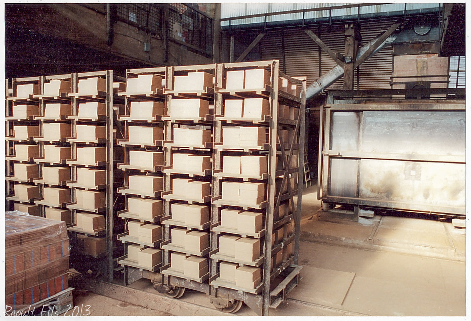 Carts of tiles in the historic Saon workshop