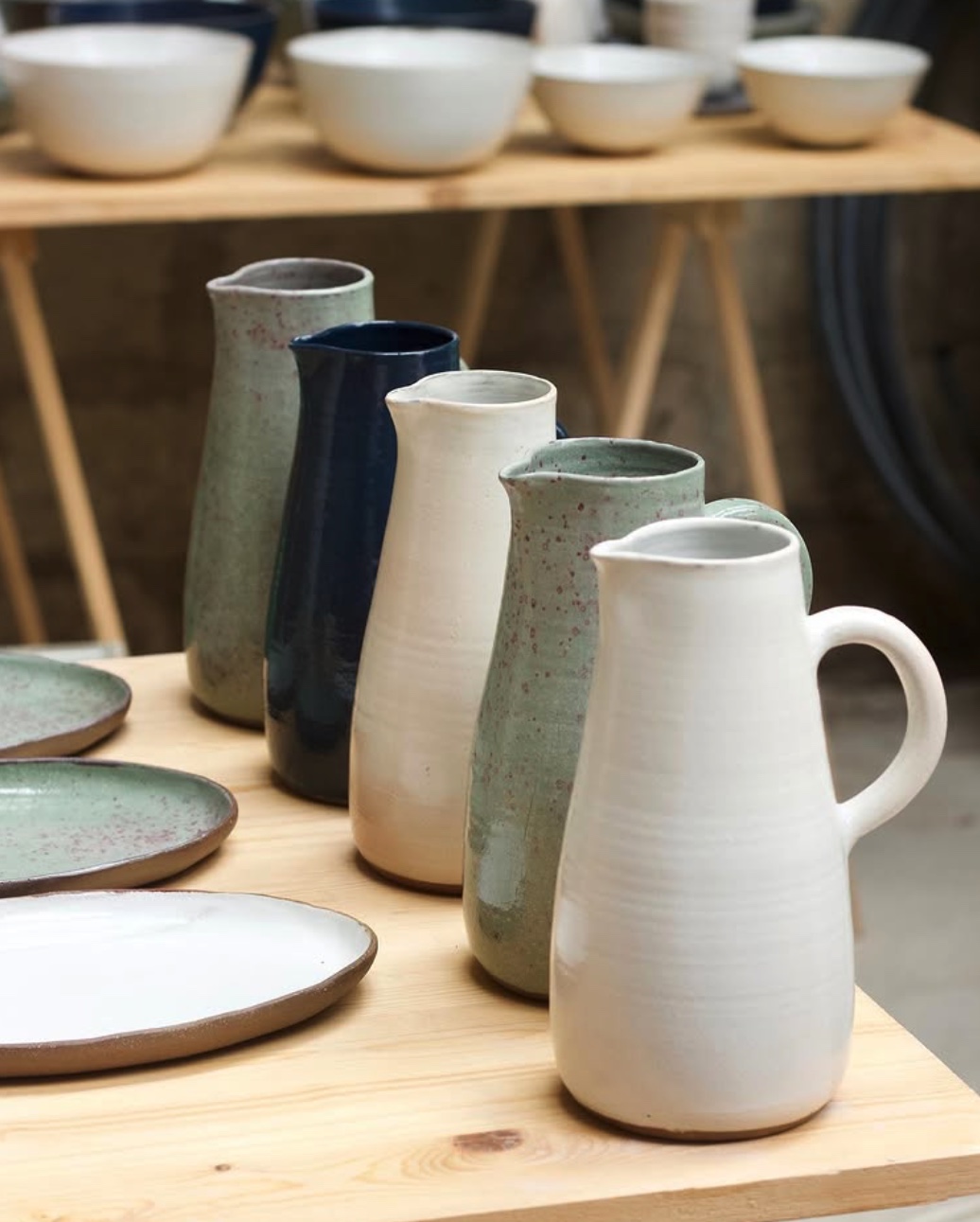 Collection of Noron Stoneware pitchers and tableware by Gaëlle Le Doledec