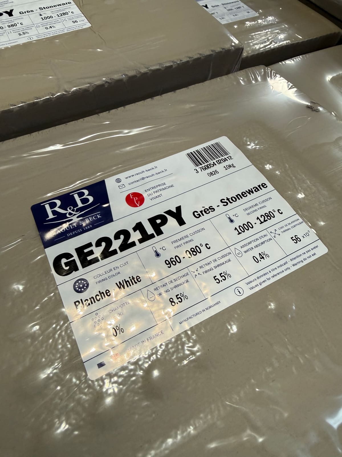 Étiquette du paquet de 10 kg de Grès Blanc Pyrité GE221PY
